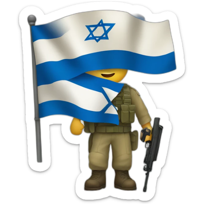 A soldier holds the flag of the State of Israel sticker