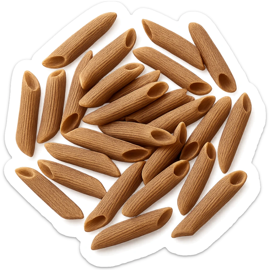 Realistic style loose integral penne pasta with natural details, no background. sticker