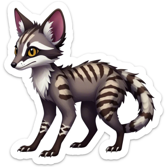 Feral Rare Fantasy dark colorful Vernid-Sergal-Genet-Trico-species by LiLaiRa, random markings, tufted ears, full body sticker