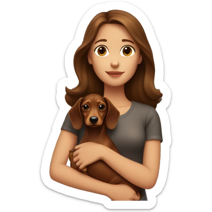 A girl with brown hair with a brown dachshund in her arms sticker
