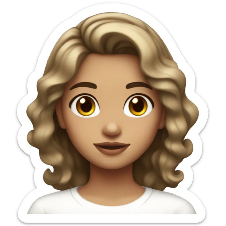 girl with short wavy hair and highlights, brown eyes and white clothes next to a white barrette sticker