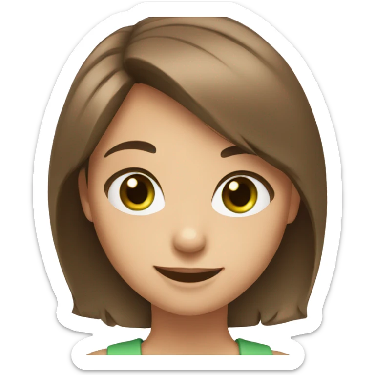 Girl Masha with brown hair and green eyes smiles sticker
