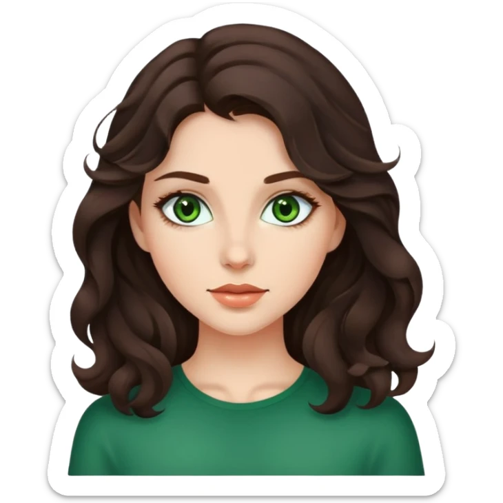 Beautiful girl with dark brown wavy hair and green eyes sticker