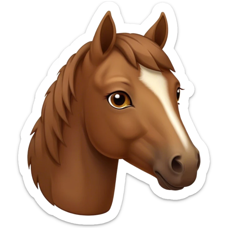Cinematic Noble Brown Welsh Pony Portrait Emoji, Poised and sturdy, with a well-muscled build draped in a rich, chestnut-brown color, expressive eyes and a gracefully refined head with a gentle, noble profile, Simplified yet sharp and sophisticated features, highly detailed, glowing with a warm, earthy glow, high shine, intelligent and resilient, stylized with an air of pastoral elegance, focused and determined, soft glowing outline, capturing the essence of a watchful and confident brown Welsh pony that appears ready to gallop out of the screen with effortless strength! sticker
