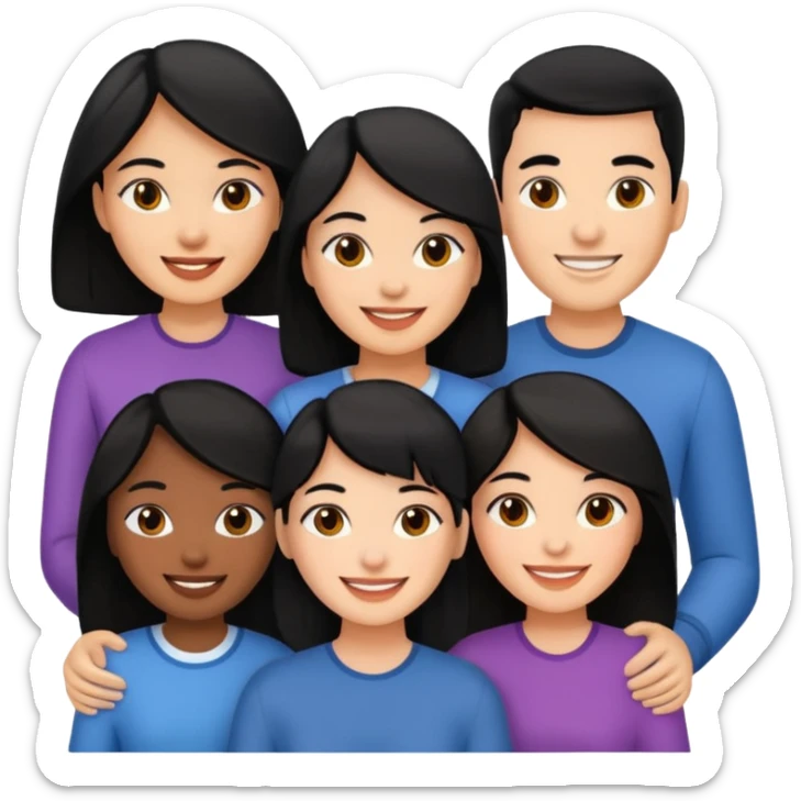 team with 4 people. 2 men and 2 women with black hair sticker