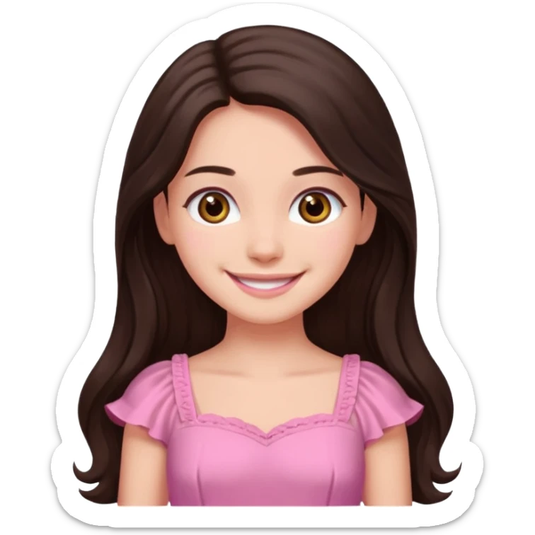 Azzyland dark brown long hair, brown eyes, pink dress sticker
