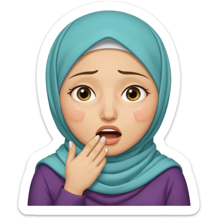 A light hijabi woman choking herself out of frustration but she's nonchalant  sticker