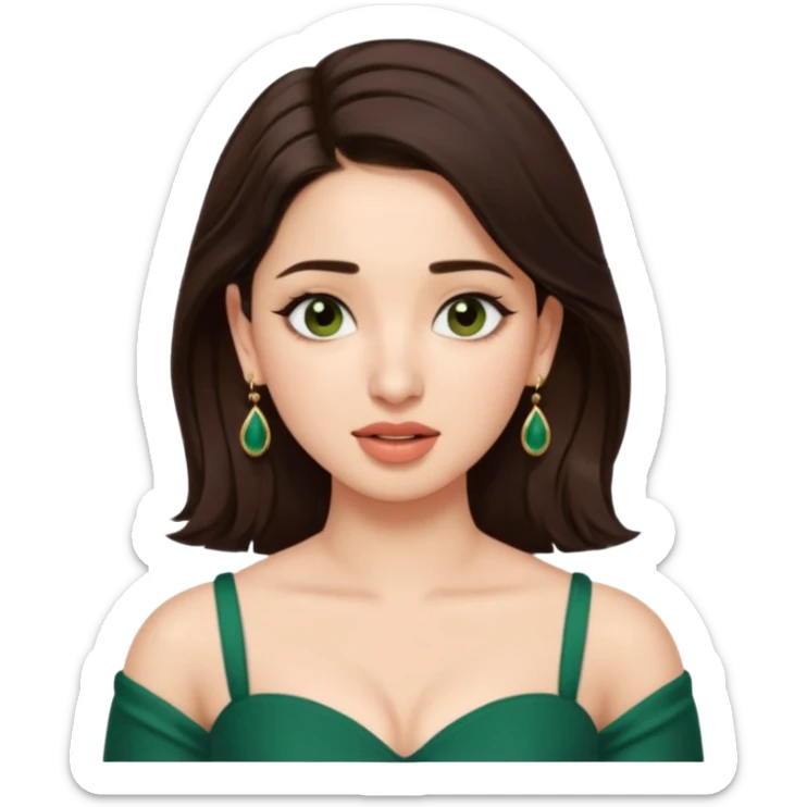 pretty bratz genmoji that looks like tamannah bhatia (bollywood actress), wearing a dark green sweetheart neckline top, dark brown hair, light makeup, no necklace, dangly earrings, side hair part, fair. dark brown eyes


Show her coughing sticker