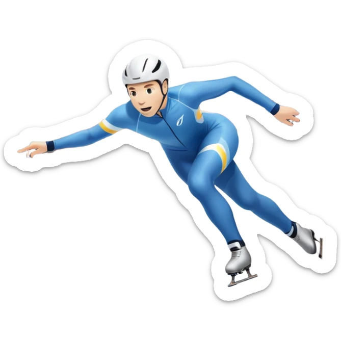 An icon showing a speed skater gliding at full speed on a polished ice rink, leaning into a sharp turn. The background features cheering crowds, icy curves, and distant snow-covered mountains. Transparent background highlights the precision, power, and grace of speed skating. sticker