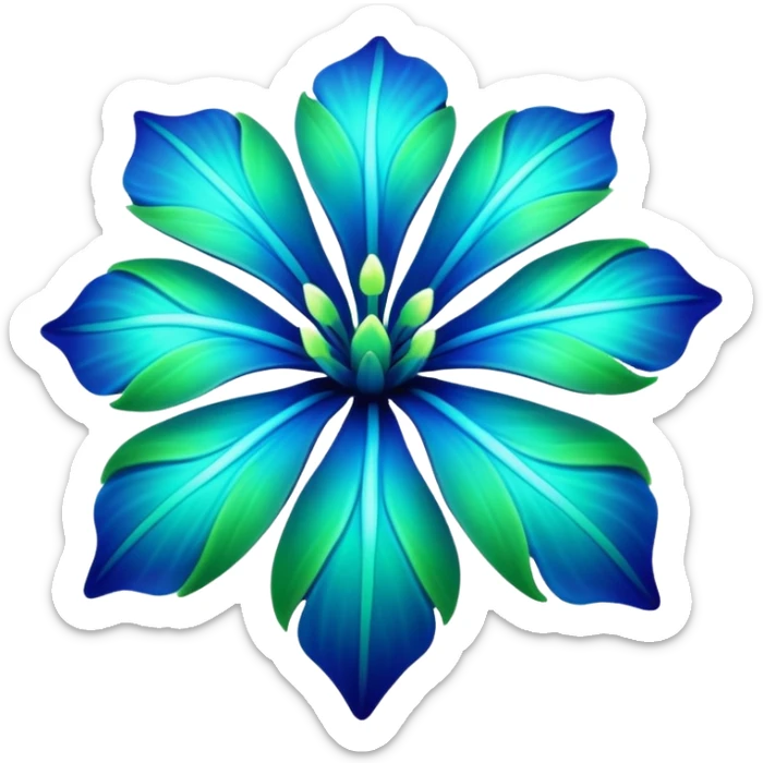 3D render of Avatar-style Flower, bioluminescent deep sea style, glowing neon blue and green lights, dark background to contrast the glow, translucent organic textures. sticker