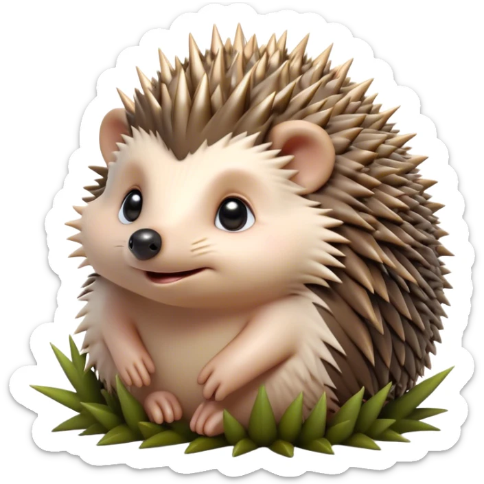 Cinematic Adorably Cute Hedgehog Portrait Emoji, Poised with a round, spiky yet cuddly body and bright, curious eyes peeking from beneath a soft array of quills, Simplified yet irresistibly adorable features, highly detailed, glowing with a warm, gentle forest glow, high shine, lively and endearing, stylized with an air of woodland cuteness, soft glowing outline, capturing the essence of a playful hedgehog that appears ready to scurry out of the screen with delightful charm! sticker