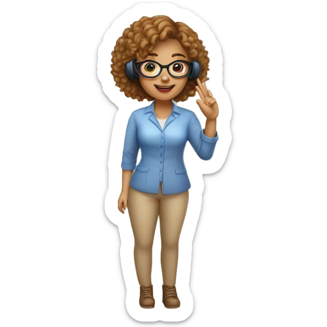 call center girl with glasses, raising her hand to say goodbye, light skin sticker