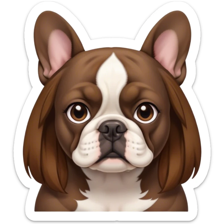 a white girl with brown hair with a black frenchie bulldog with long hair without the ears sticker