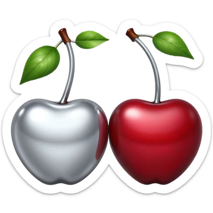 A pair of cherries emoji made of liquid silver chrome, smooth rounded shapes, glossy metallic surface, subtle sensual vibe, luxury sexy aesthetic, iOS emoji style, centered, clean white background sticker
