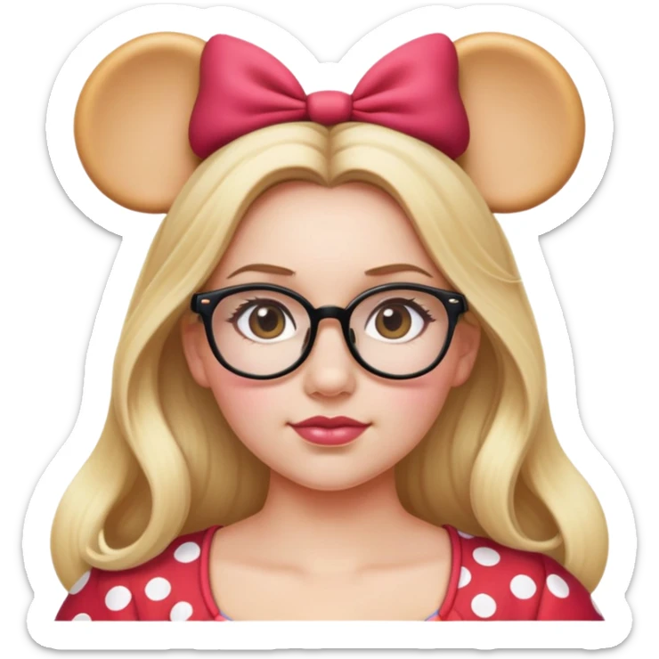 Thick Woman Hazel eyes glasses Long blonde hair Minnie mouse ears sticker