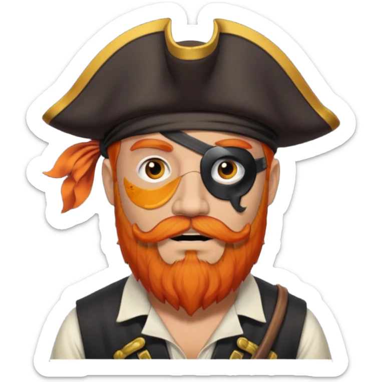 Pirata con un parche grande y negro que le cubra un ojo y con barba anaranjado sticker