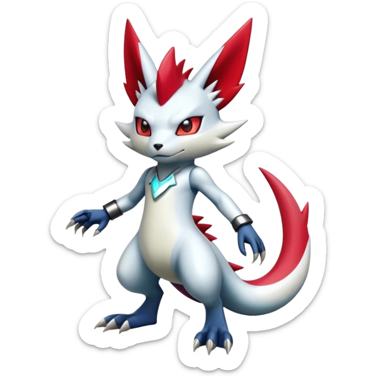 Cool Edgy Shiny Futuristic Ethereal Legendary Digimon-Sneasel-Zangoose-hybrid full body sticker