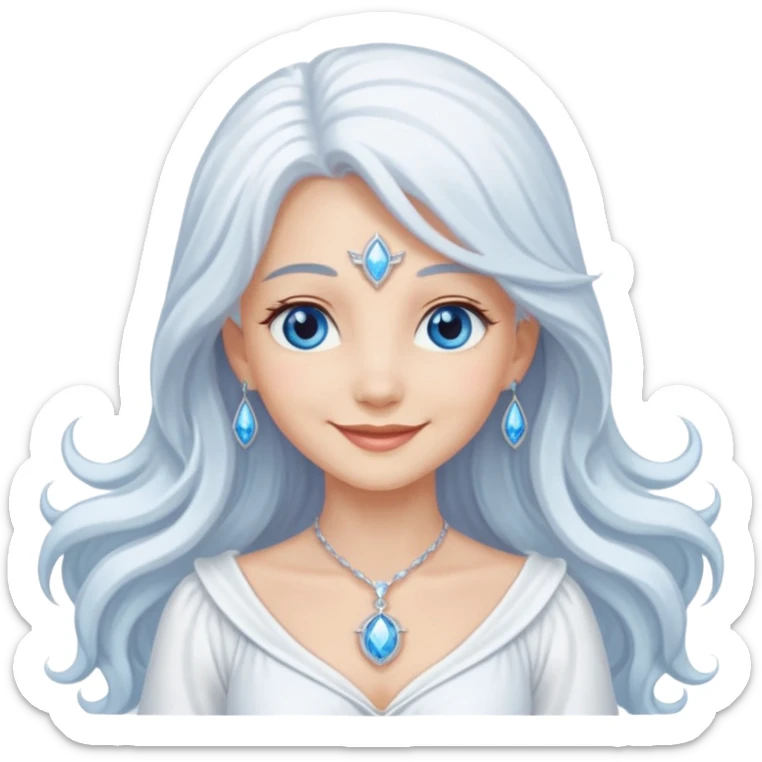 Good Witch of the North from The Wizard of Oz with light skin, blue eyes, long white hair, white outfit sticker