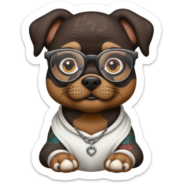 tattooed dog with heavy face tattooes and glassess, black sticker