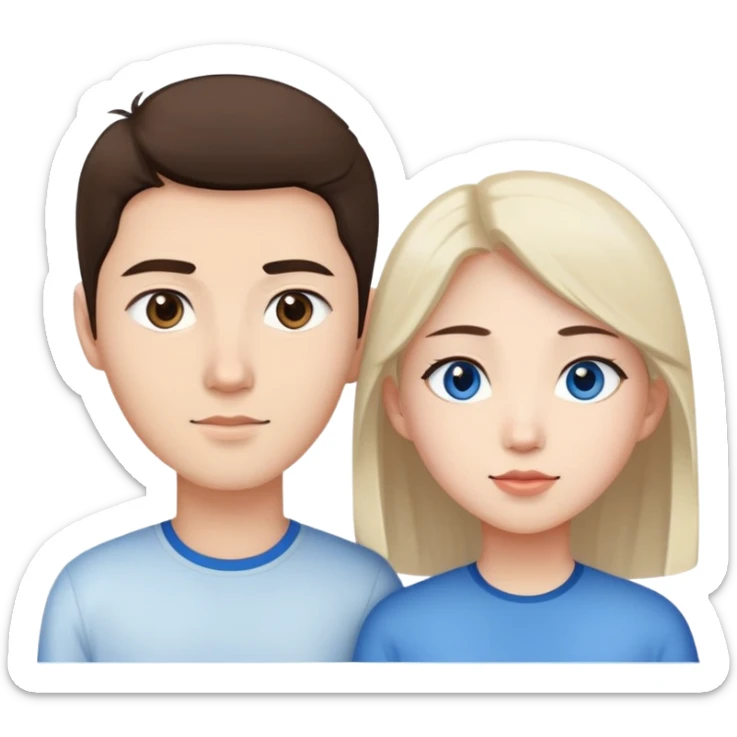 Asian girl with brown eyes and tall white boy with blue eyes couple sticker