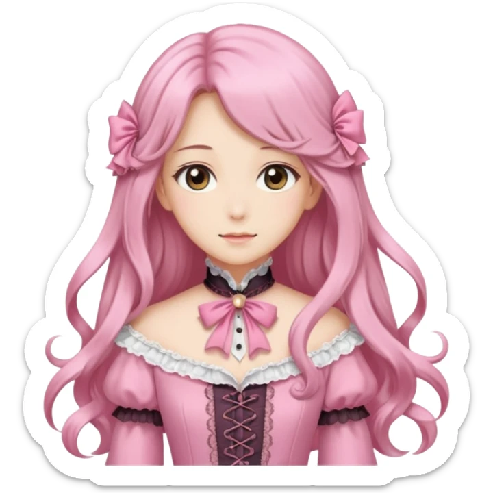 Gorgeous dreamy anime lady with long hair and pink victorian style clothes sticker