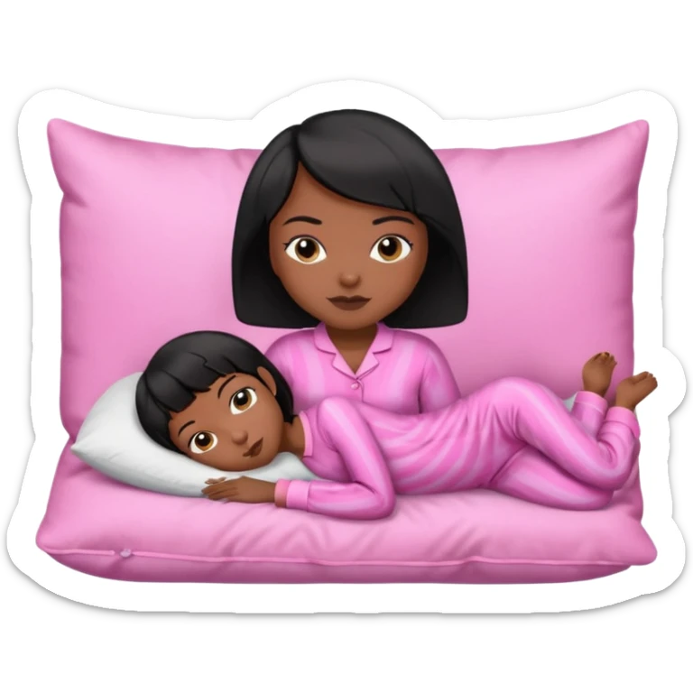 Dark skin Black woman with short  black bob  hair, pink pajamas laying on pillow just me  sticker