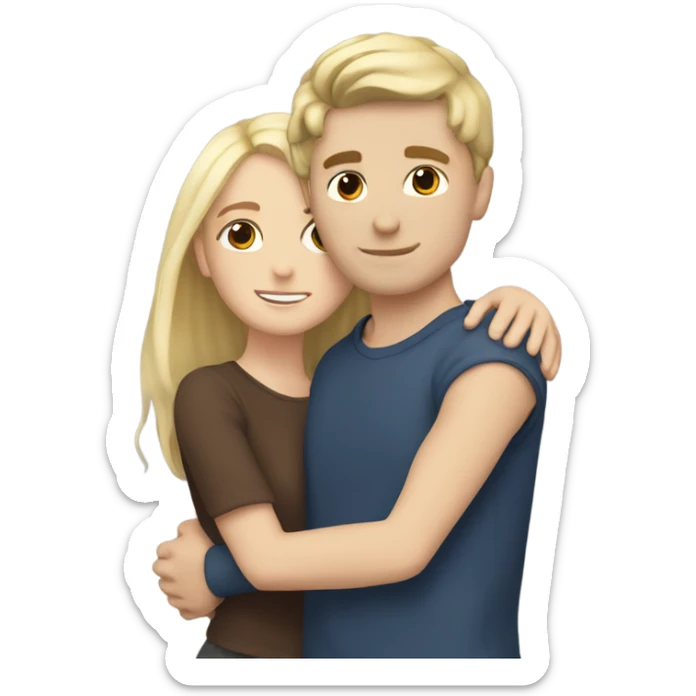 White skin Boy with dark brown hair hugging a girl with blonde hair  sticker