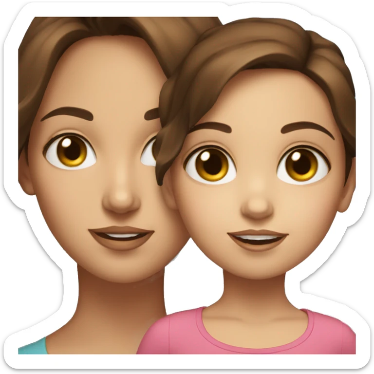 Brown haired woman with blue eyes holding brunette girl toddler with brown eyes sticker