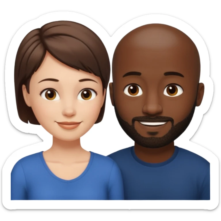 a white woman with short brown hair and a black man with no hair and a beard are looking at each other lovely sticker