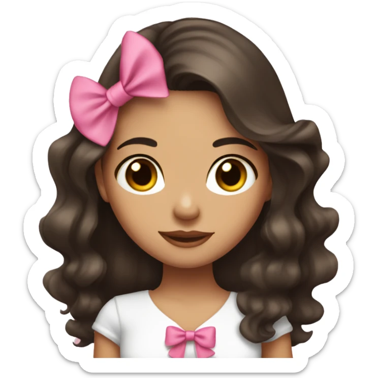 Latina Girl with long dark brown hair pink bows round face  sticker