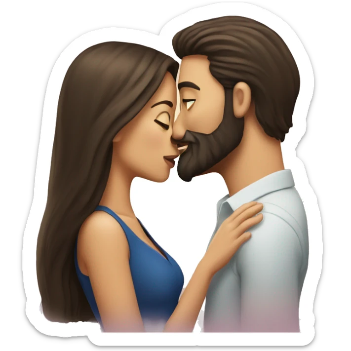Brunette man with beard kissing brunette woman with long hair sticker