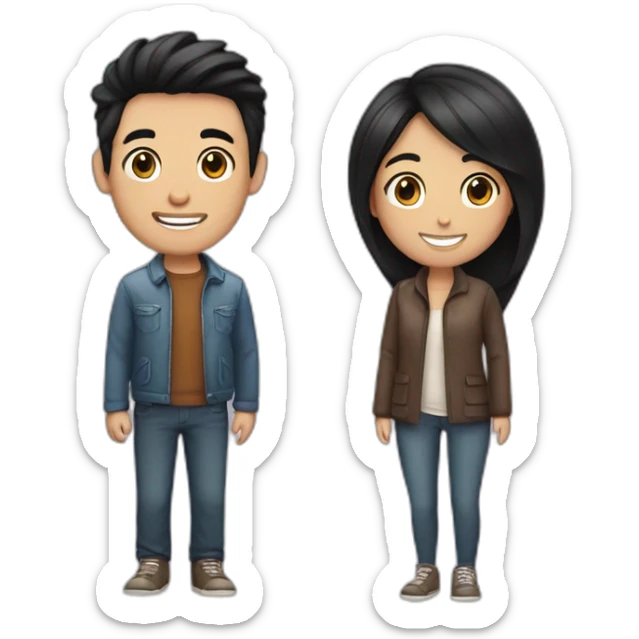Happy couple, Girl with Black hair boy with Brown hair sticker