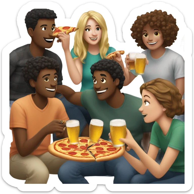 A handful of white English Columbia college students eating pizza downtown and enjoying beer  sticker