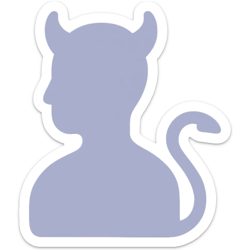 flat icon of a tiefling silhouette with tail and horns, no line border, color-filled style sticker