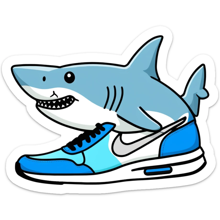 Un tiburón y que en las patas tenga unos tenis nike azules sticker