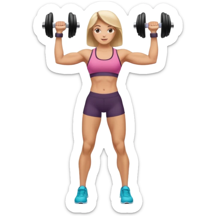 full body strong lean woman lifting dumbbells with her arms performing bicep curl sticker