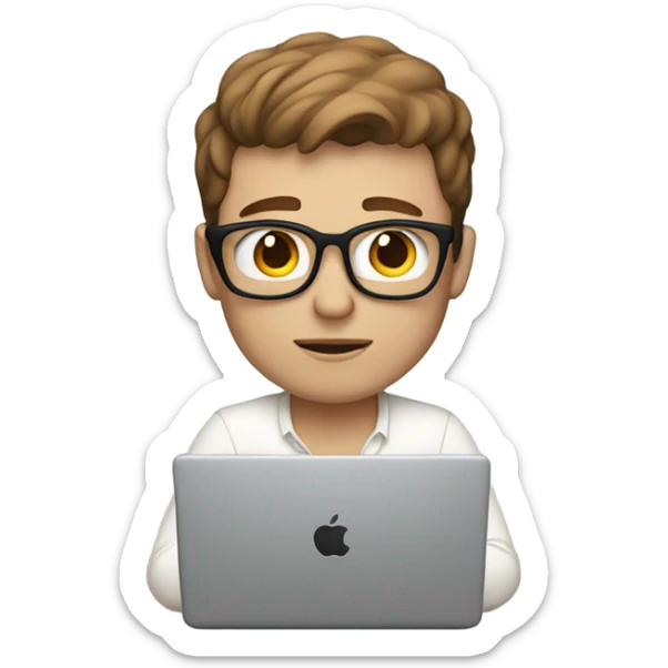 white-skinned male brown hair product designer sitting with macbook sticker