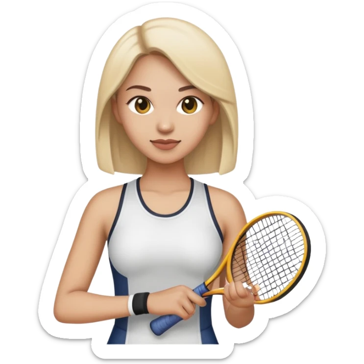 ︎︎ Mirra Andreeva is recognizable in the style of a detailed emoji, cropped at the chest, holding a racket sticker
