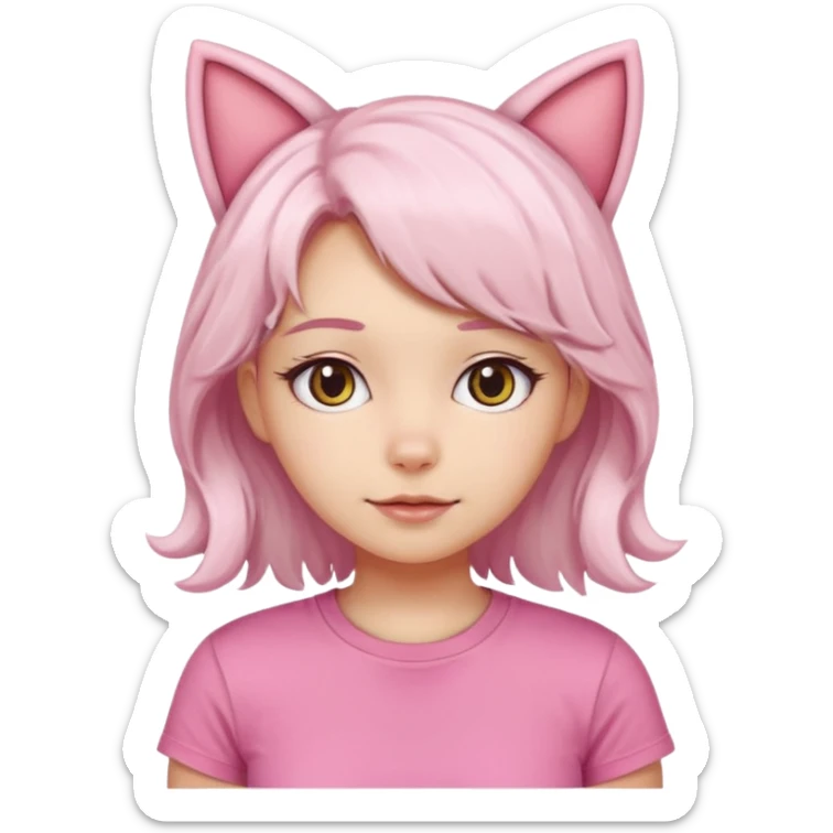 girl with wavy white hair and cat ears wearing pink tshirt sticker