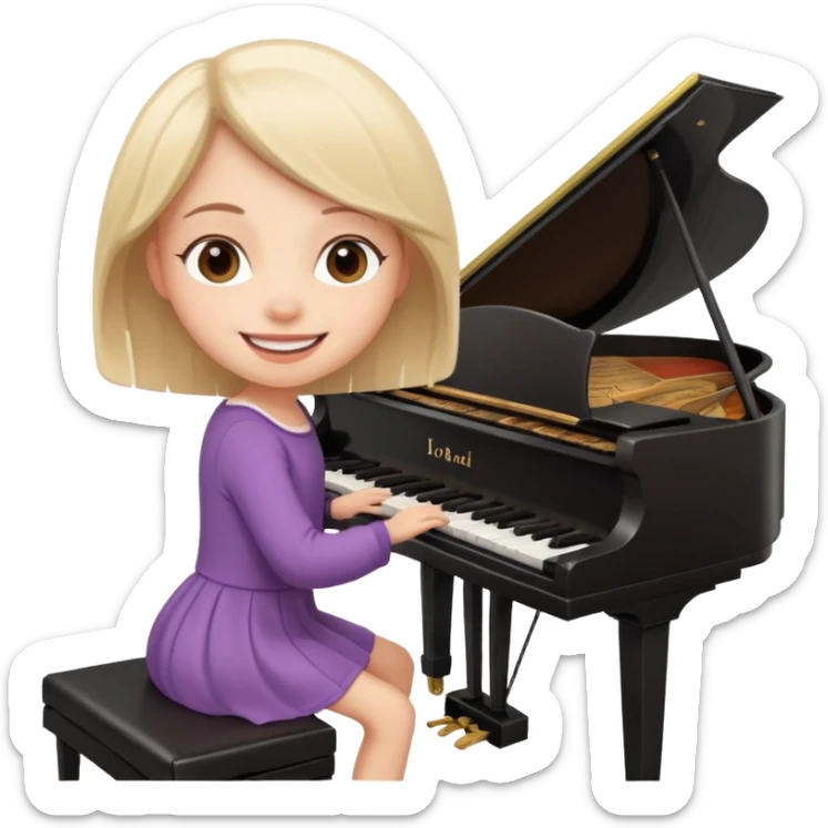 A cute girl in funny animated style , cartoon is playing the piano. sticker