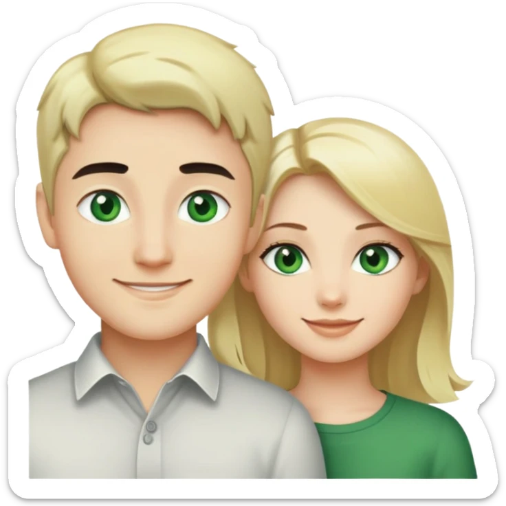 Smiling couple of blonde girl with green eyes and boy with fair skin and black hair and green eyes  sticker