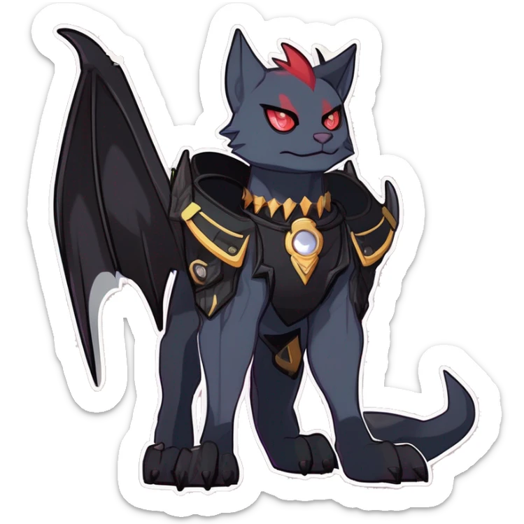 cool punk kawaii cartoon edgy distinguished elegant beautiful fantasy black ethereal nargacuga-bat-zorua-sphynx-Quiana-Fakemon collar harness with big fangs full body sticker
