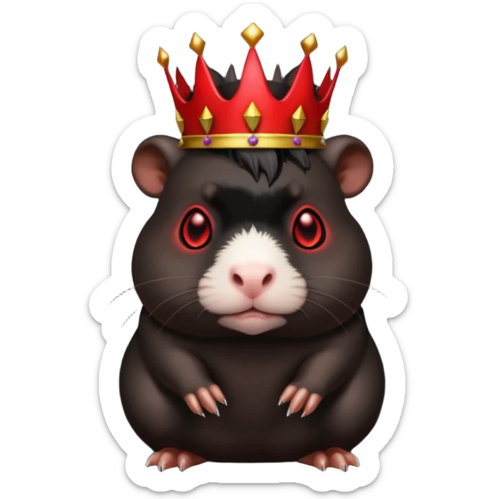 full body black guinea pig, glowing red eyes, sinister look, demon crown sticker