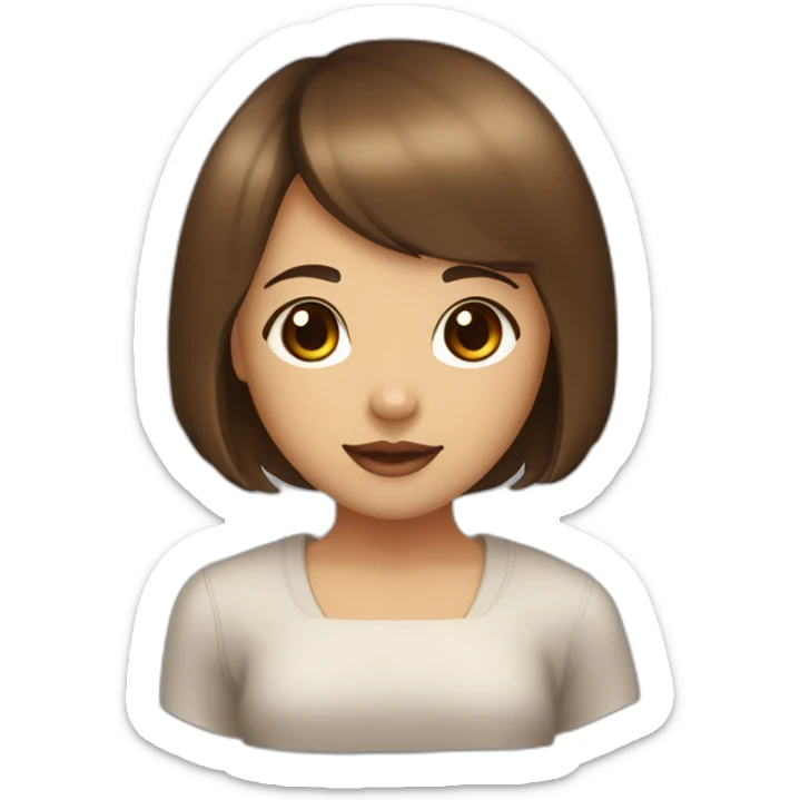 brunnete girl with bob haircut and dark eyes with shiba inu sticker