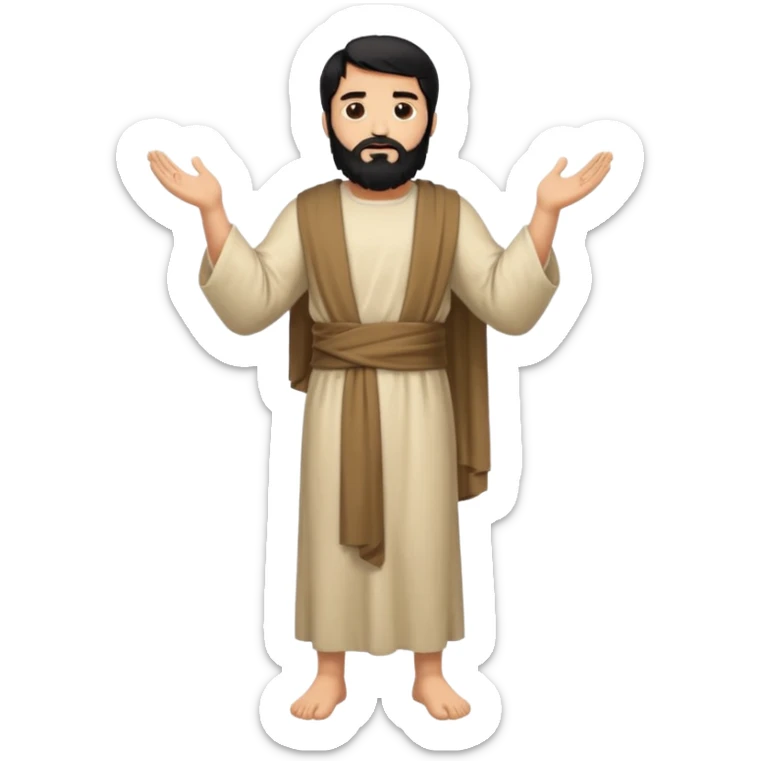 fullbody, head-to-toe, Jesus's apostle Thomas, black hair and black beard, arms down, normal emoji style, facing left sticker