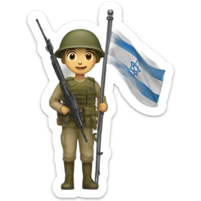 A soldier holds the flag of the State of Israel sticker