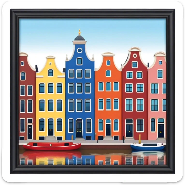 Cinematic Realistic Amsterdam Canal Houses Landmark Emoji, featuring narrow, gabled facades in vibrant colors. sticker