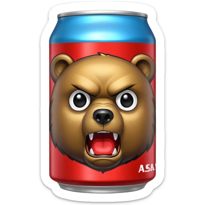 an energy drink with a face of dangerous bear on it and ASAN written on it sticker