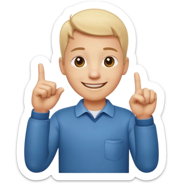 emoji of a happy cartoon person pointing downward toward the ground with both hands, standing upright, smiling warmly, both index fingers extended and pointing down clearly, simple light background, expressive and playful Apple emoji design showing the meaning “here / down here sticker