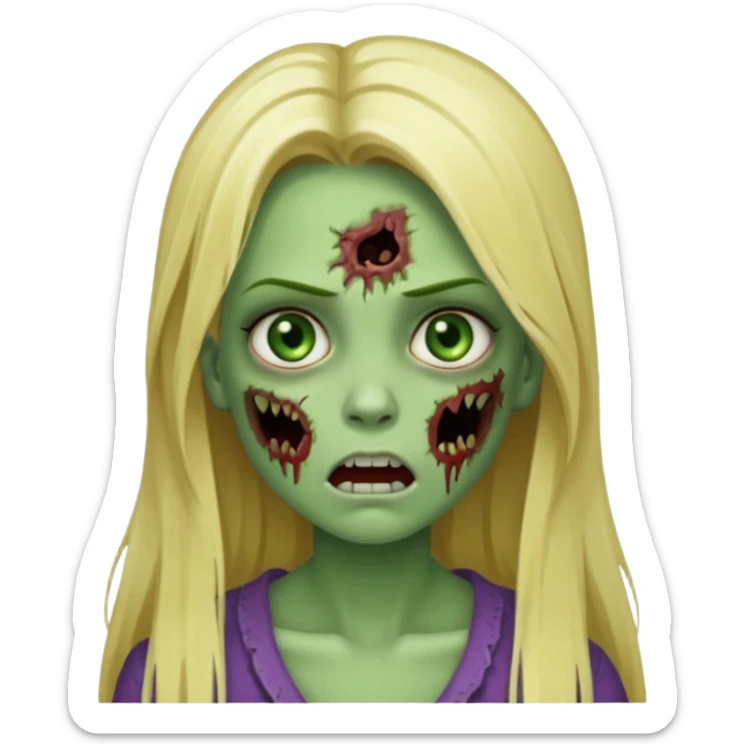 girl zombie with blonde straight long hair green skin and with no angry face and with the mouth closed sticker